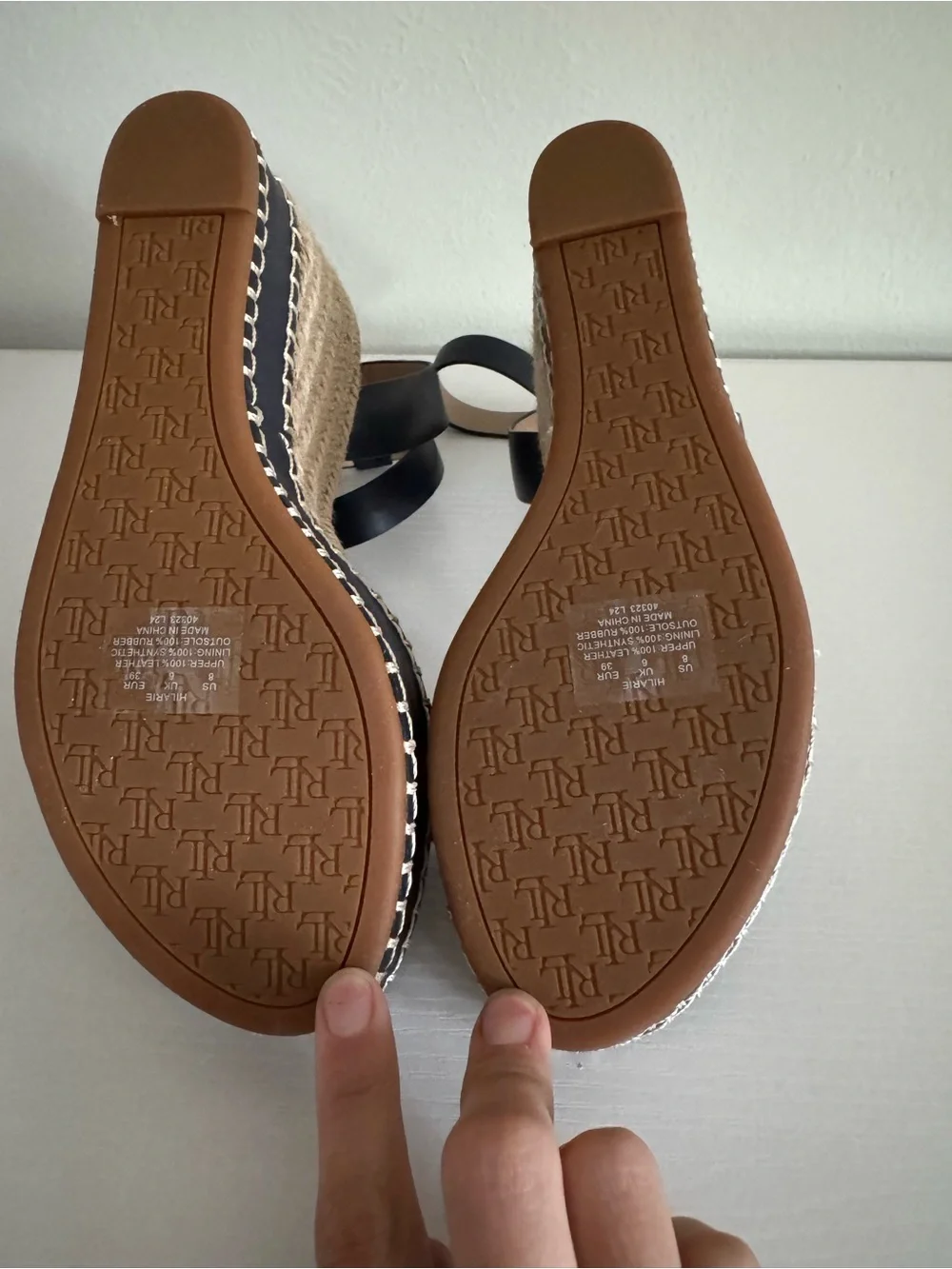 Lauren Ralph Lauren Black Espadrille Wedge Sandals with Gold Buckles